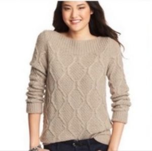 Ann Taylor Loft Boat Neck Diamond Cable Knit Sweater, Size XS